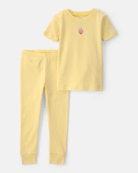 Baby Girl Strawberry 100% Cotton Snug Fit 2-Piece Pajama Set - Yellow