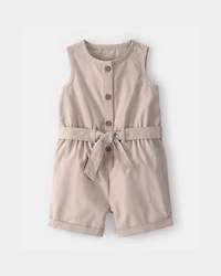 Baby Girl Canvas Sleeveless Romper - Khaki