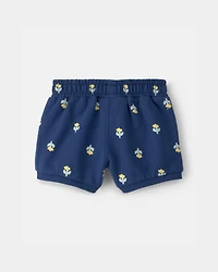 Baby Girl Floral French Terry Shorts - Navy Blue