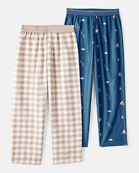 Boys 2-Pack Plaid Camping Fleece Pajama Pants - Navy/Khaki