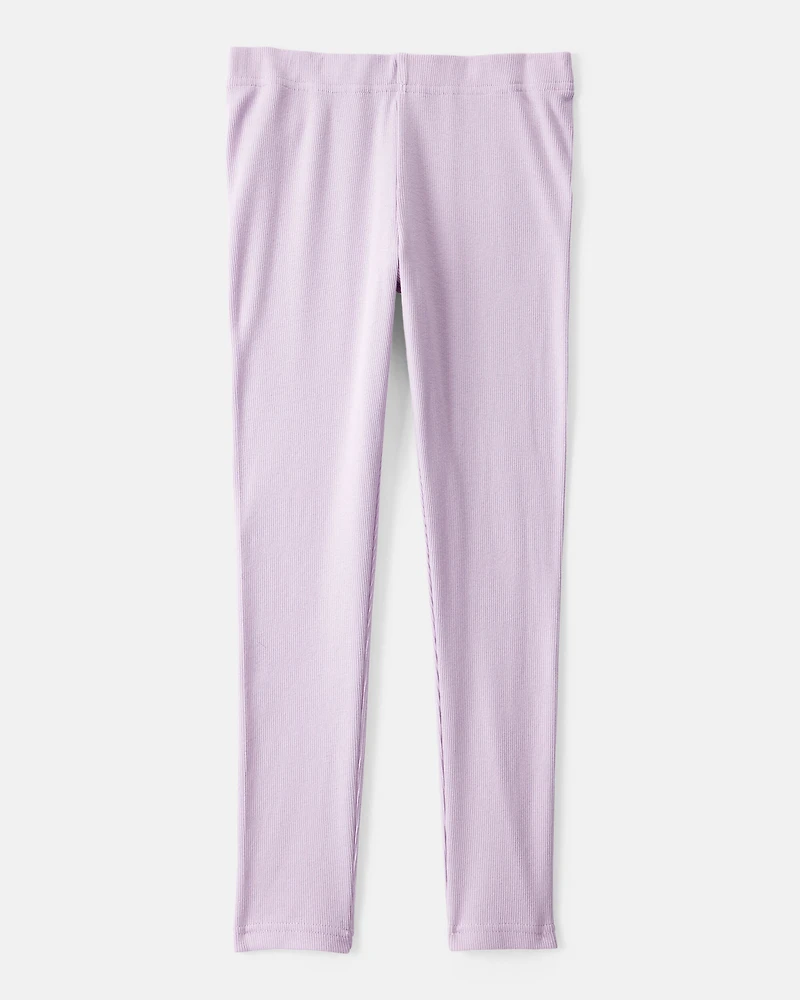 Girls 100% Cotton Pull-On Stretch Leggings - Purple