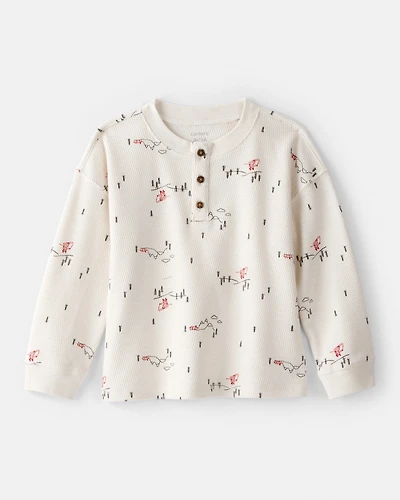 Toddler Boy Skiing Henley T-Shirt - Cream