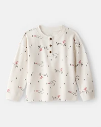 Toddler Boy Skiing Henley T-Shirt - Cream