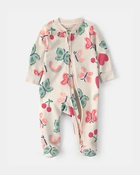 Baby Girl Butterfly Snug Fit Sleep & Play Pajamas - Ivory