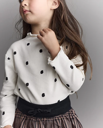Toddler Girl Polka Dot Mock Neck Long-Sleeve Top - Ivory