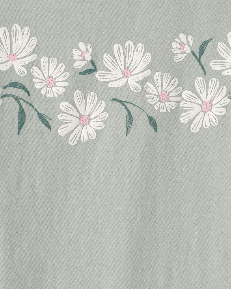Girls Daisy Floral Short-Sleeve Graphic Tee - Green