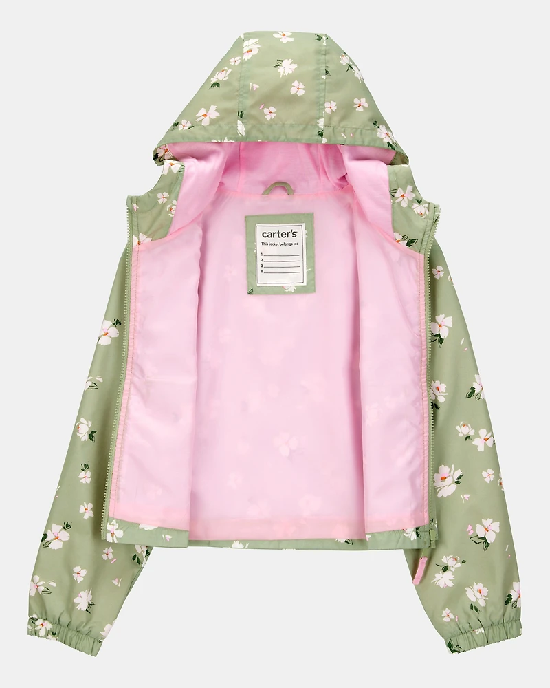 Kid Floral Print Windbreaker Jacket - Olive