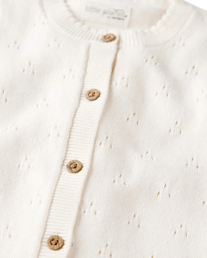 Baby Girl Organic Cotton Sweater Knit Pointelle Jumpsuit