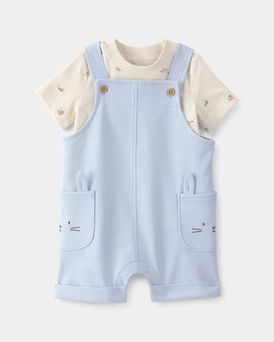 Baby Boy 2-Piece Easter Bunny Shortall Set - Blue/Cream