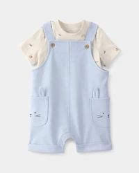 Baby Boy 2-Piece Easter Bunny Shortall Set - Blue/Cream