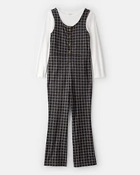 Girls 2-Piece Plaid Long-Sleeve Jumpsuit