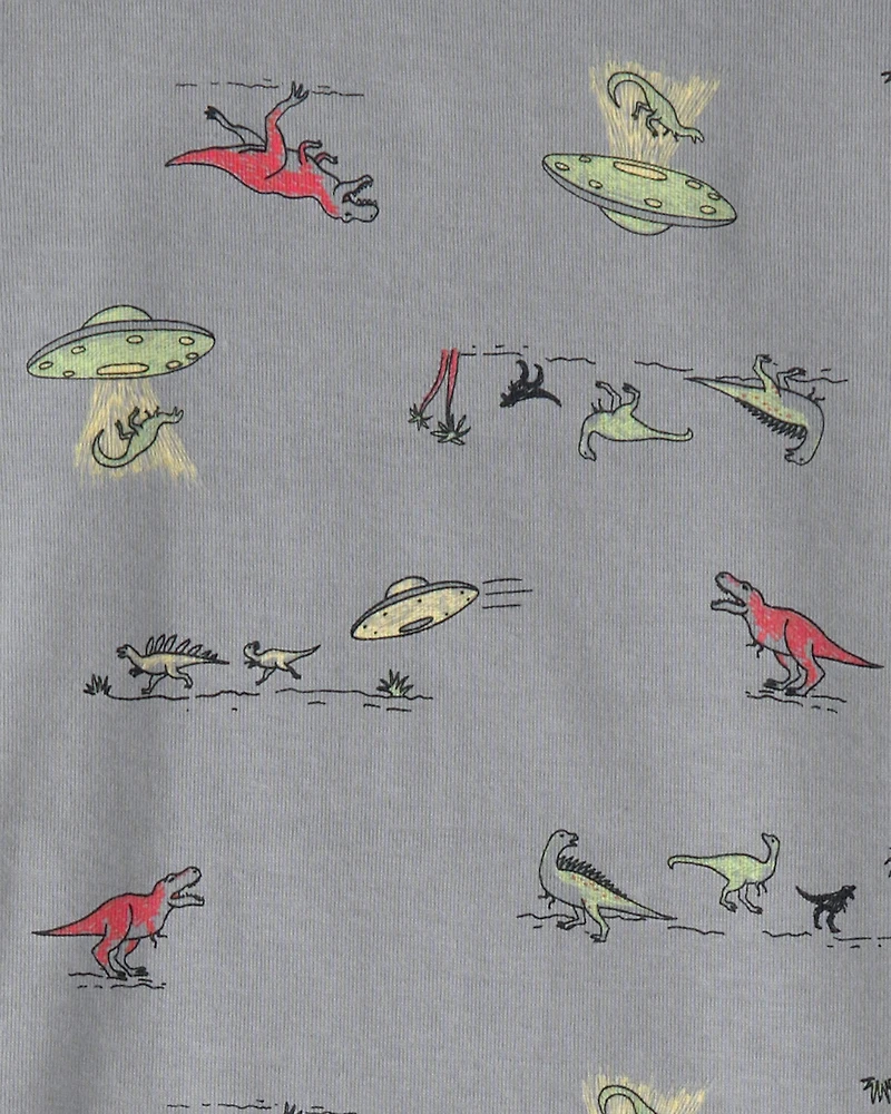 Boys Dinosaur 100% Cotton Snug Fit 4-Piece Pajama Set - Green/Grey