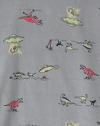 Boys Dinosaur 100% Cotton Snug Fit 4-Piece Pajama Set - Green/Grey