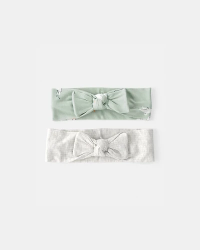 Baby Girl 2-Pack Easter Bunny PurelySoft Headwraps - Green/Ivory