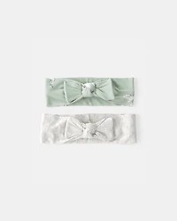 Baby Girl 2-Pack Easter Bunny PurelySoft Headwraps - Green/Ivory