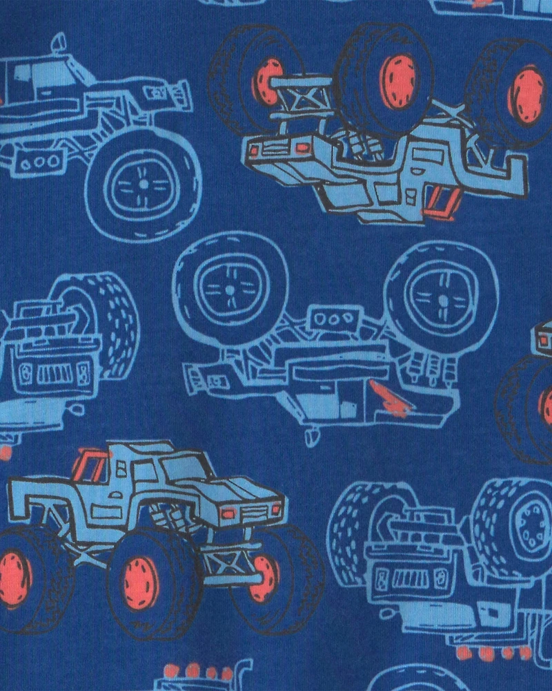 Boys 4-Piece Monster Truck 100% Cotton Snug Fit Pajama Set - Grey