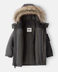 Toddler Boy Hooded Heavyweight Winter Jacket - Grey