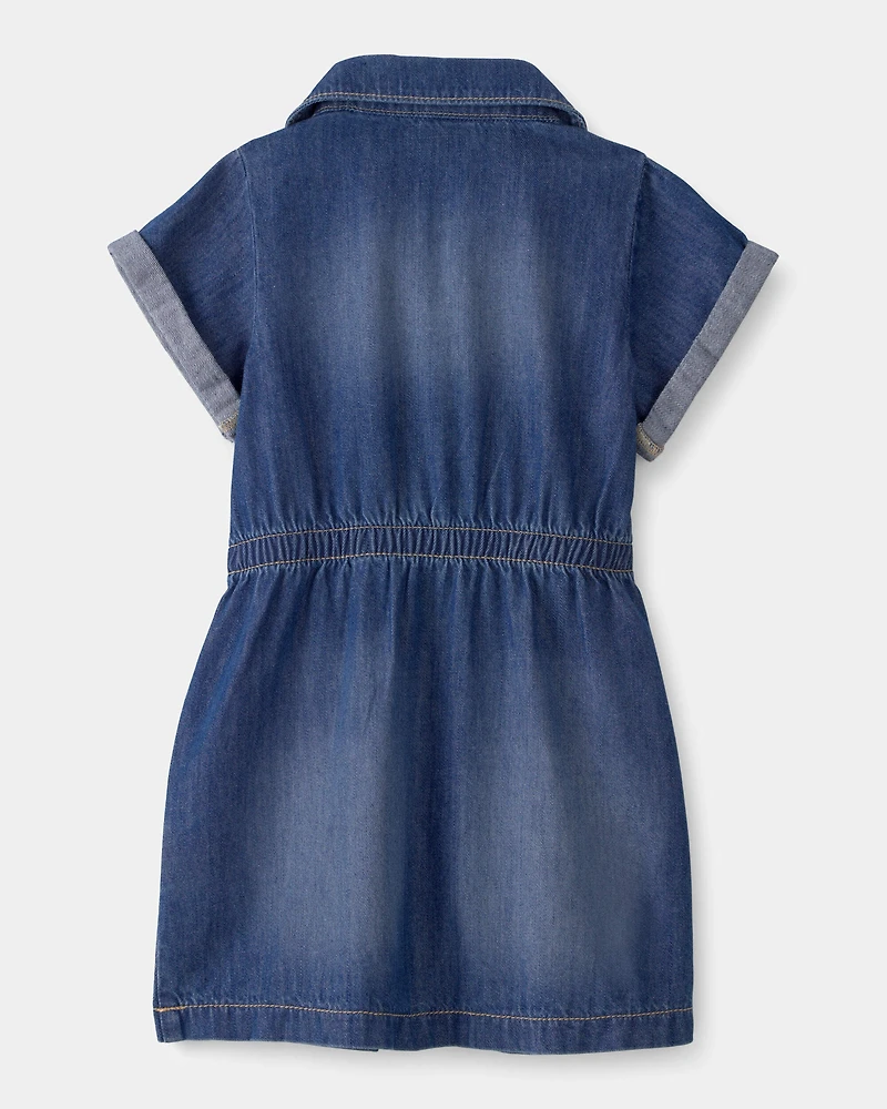 Toddler Girl Denim Button-Up Dress - Dark Wash