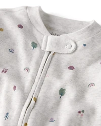 Baby Girl Organic Cotton Sleep & Play Pajamas in Nature Icon Print