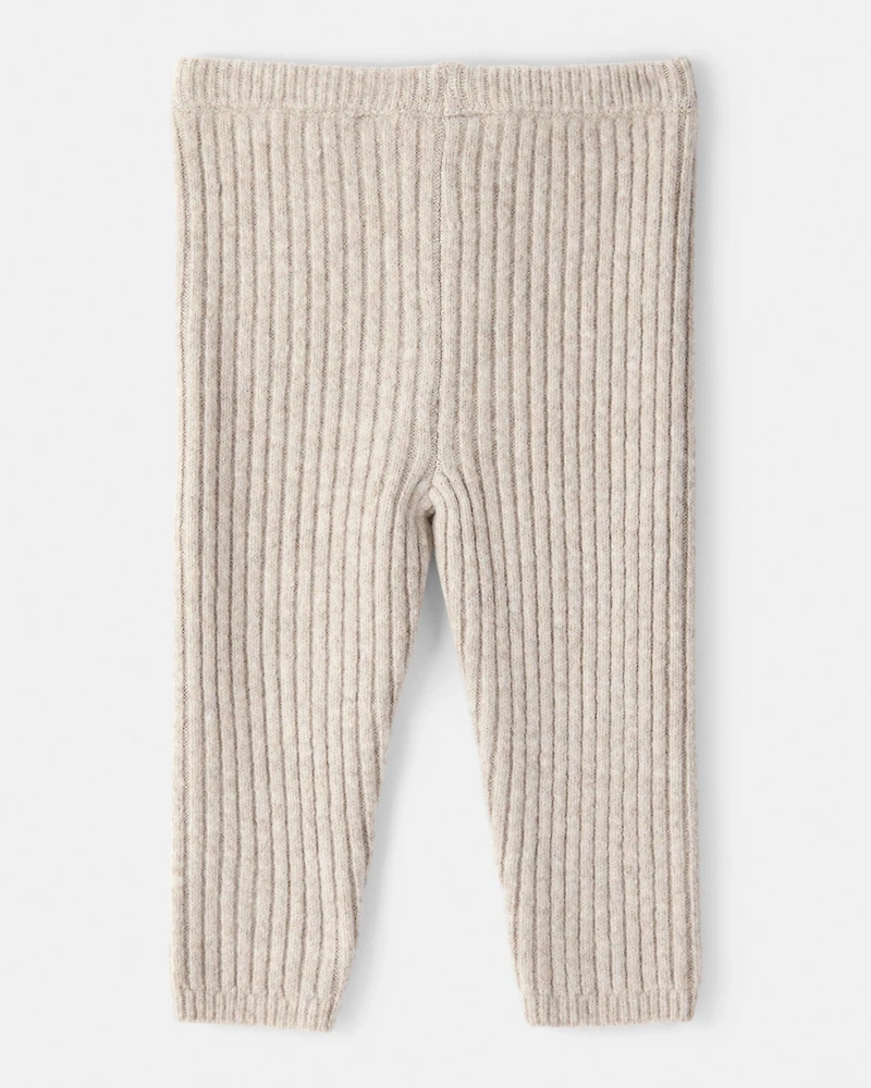 Baby Girl Ribbed Sweater Knit Pants - Cream