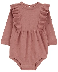 Baby Girl Long-Sleeve Flutter Bodysuit - Pink