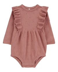 Baby Girl Long-Sleeve Flutter Bodysuit - Pink