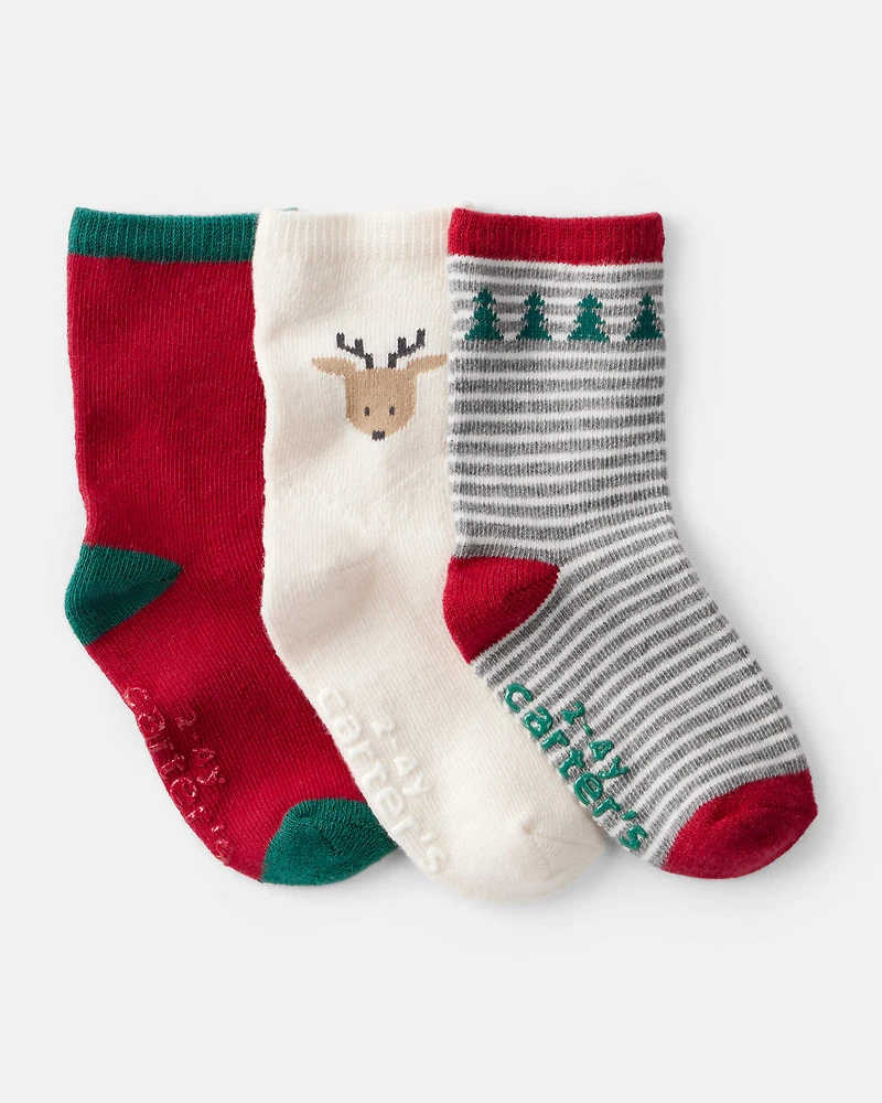 Toddler Boy 3-Pack Christmas Reindeer Crew Socks