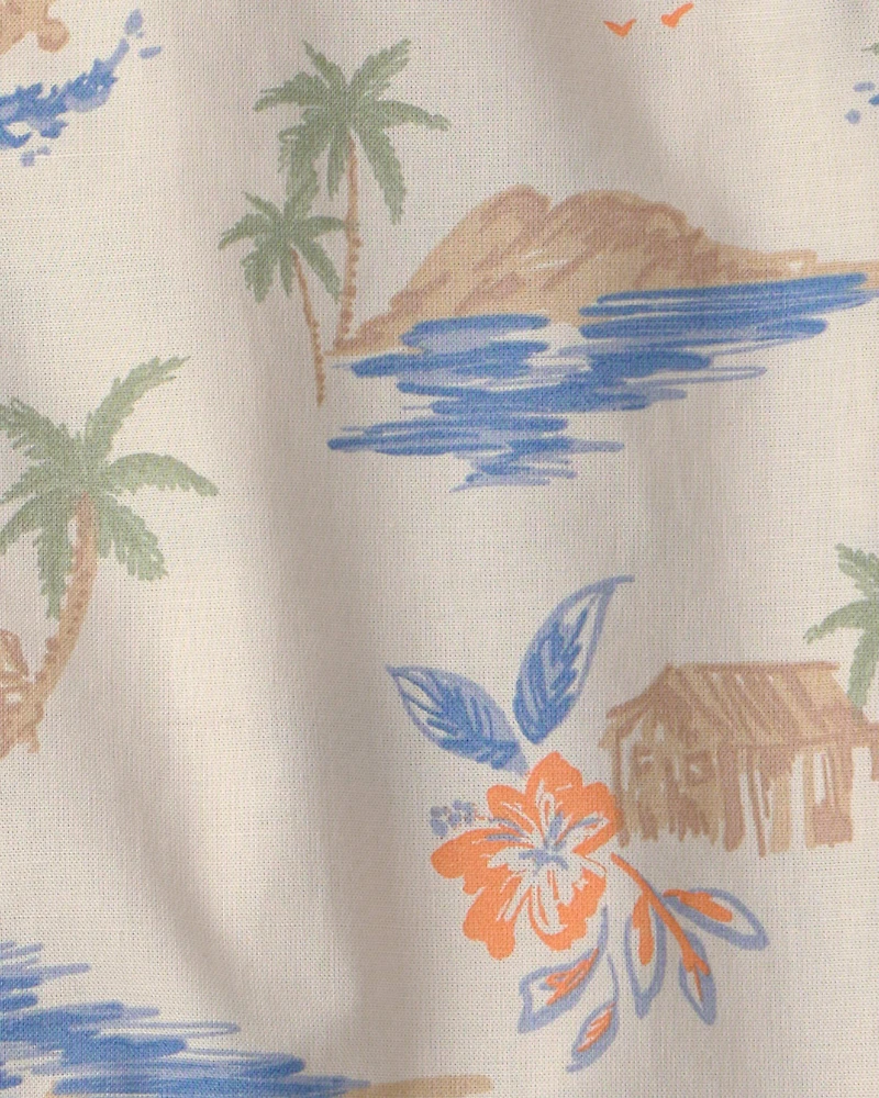 Boys Beach Short-Sleeve Button-Down Shirt - Beige