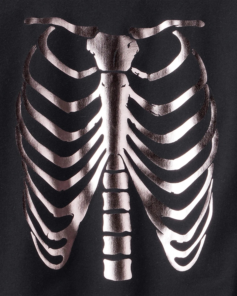 Boys Metallic Skeleton Long-Sleeve Graphic Tee - Black