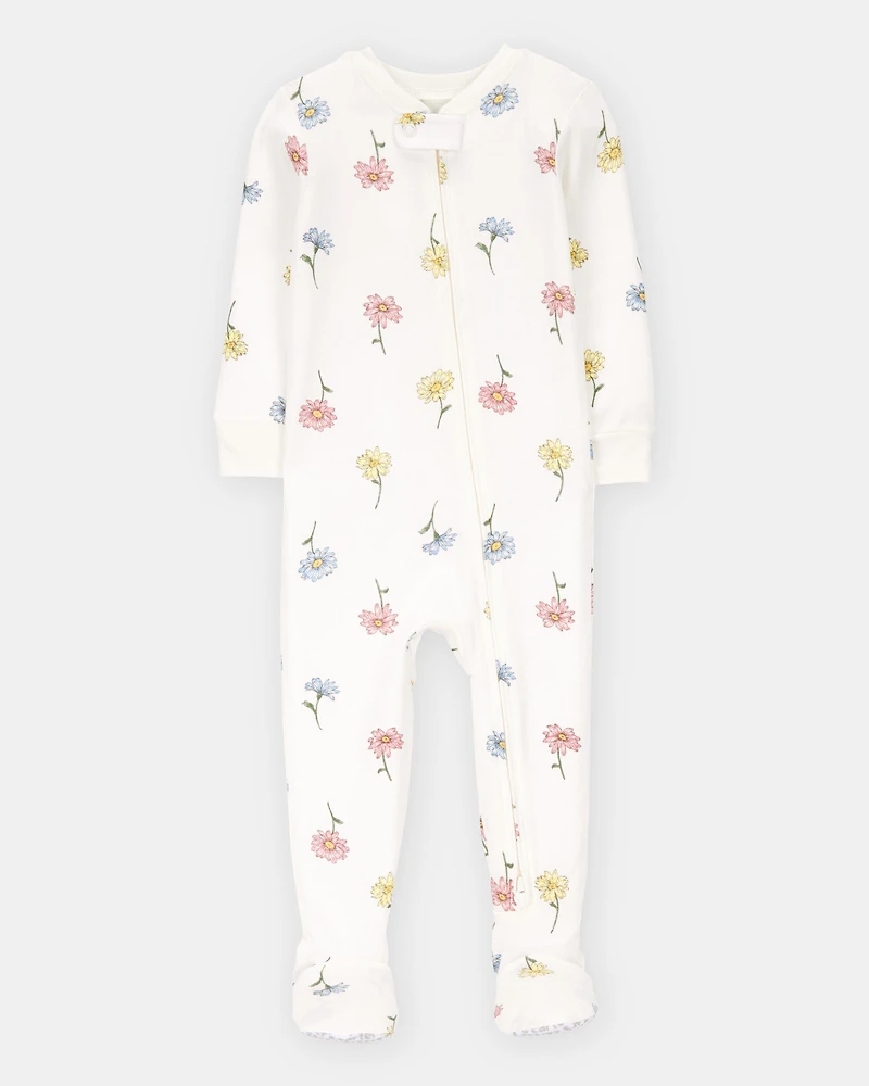 Baby Girl Floral Print PurelySoft Footie 1-Piece Pajamas - Ivory
