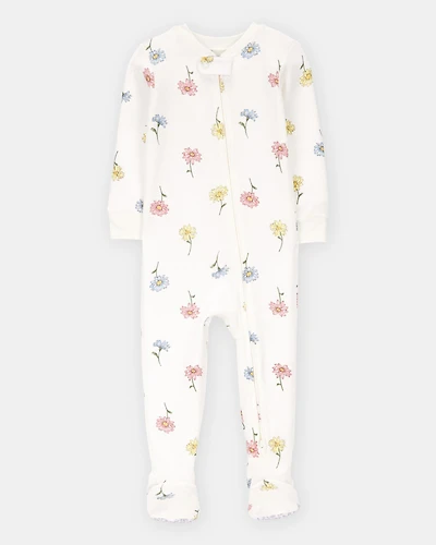 Baby Girl Floral Print PurelySoft Footie 1-Piece Pajamas - Ivory