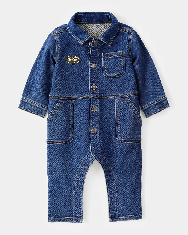 Baby Little Buddy Snap-Up Denim Jumpsuit - Blue