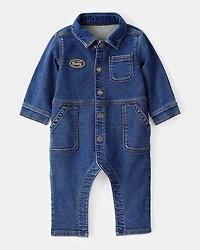 Baby Little Buddy Snap-Up Denim Jumpsuit - Blue