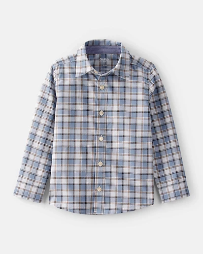 Toddler Boy Plaid Cotton Long-Sleeve Button-Down Shirt - Blue