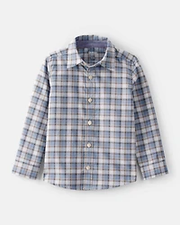 Toddler Boy Plaid Cotton Long-Sleeve Button-Down Shirt - Blue