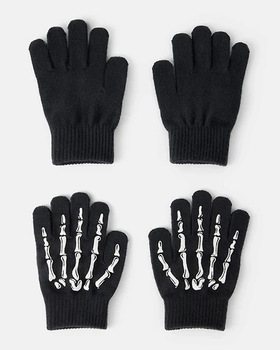 Boys 2-Pack Skeleton Gloves - Black