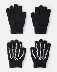 Boys 2-Pack Skeleton Gloves - Black