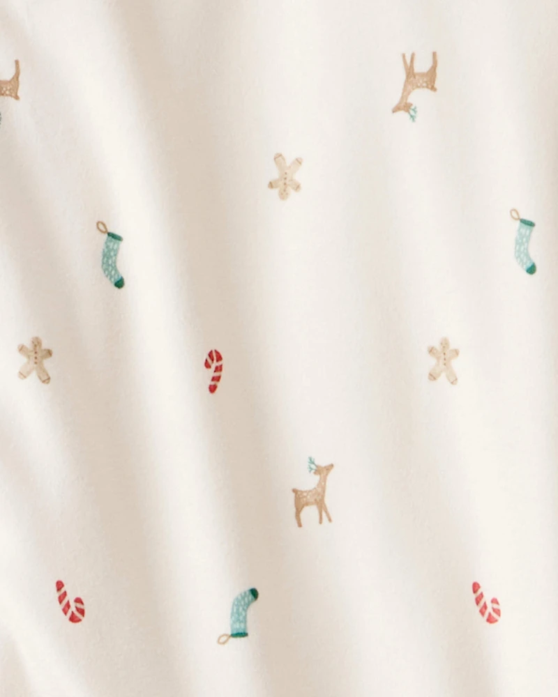 Adult Mini Christmas Long-Sleeve Loose Fit 2-Piece Pajamas - White