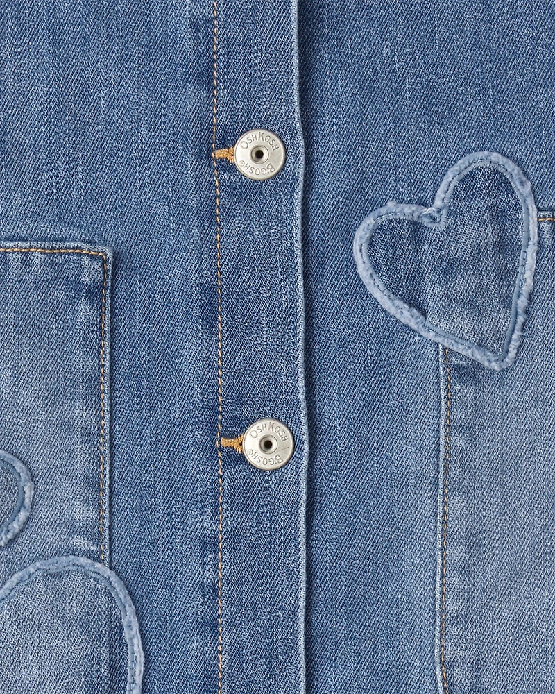 Girls Sleeveless Heart Denim Skirtall - Blue