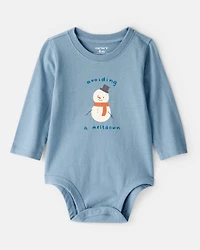 Baby Boy Snowman Long-Sleeve Graphic Bodysuit - Blue