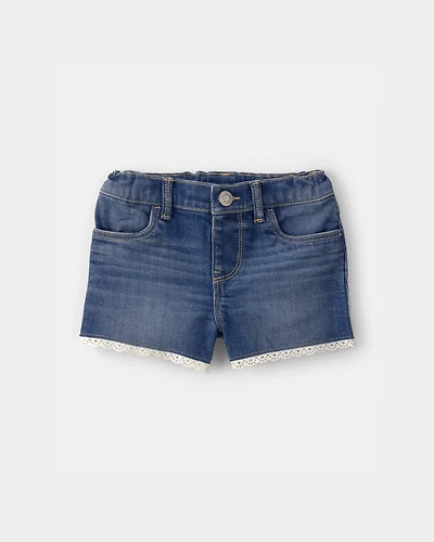 Toddler Girl Eyelet Trim Denim Shorts - Dark Wash