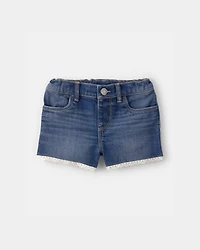 Toddler Girl Eyelet Trim Denim Shorts - Dark Wash