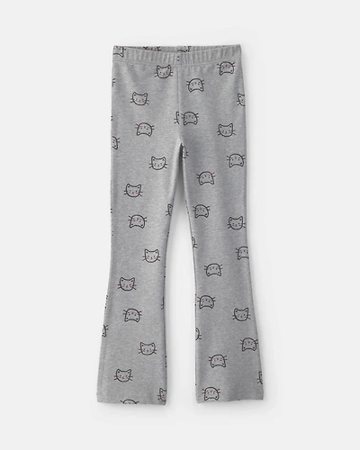 Girls Cat Cotton Pull-On Stretch Leggings - Grey