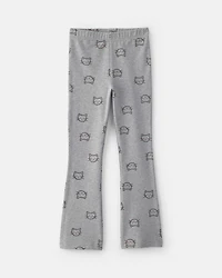 Girls Cat Cotton Pull-On Stretch Leggings - Grey
