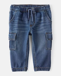 Baby Boy  Pull-On Denim Cargo Joggers - Medium Wash