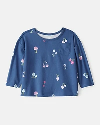 Baby Girl Floral Cotton Long-Sleeve Top - Blue