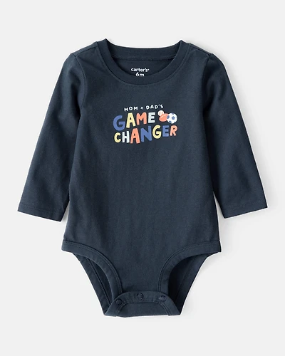 Baby Boy Cotton Long-Sleeve Graphic Bodysuit - Navy Blue