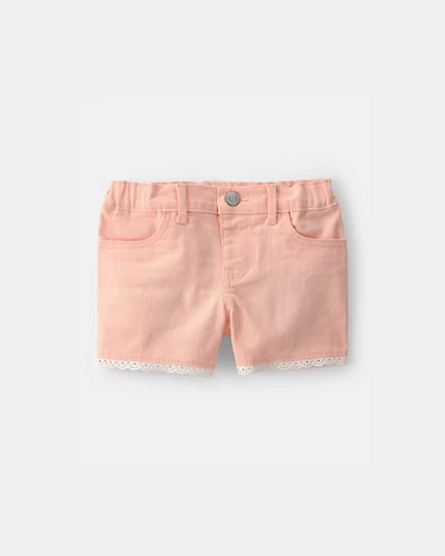 Toddler Girl Eyelet Trim Twill Shorts - Peach
