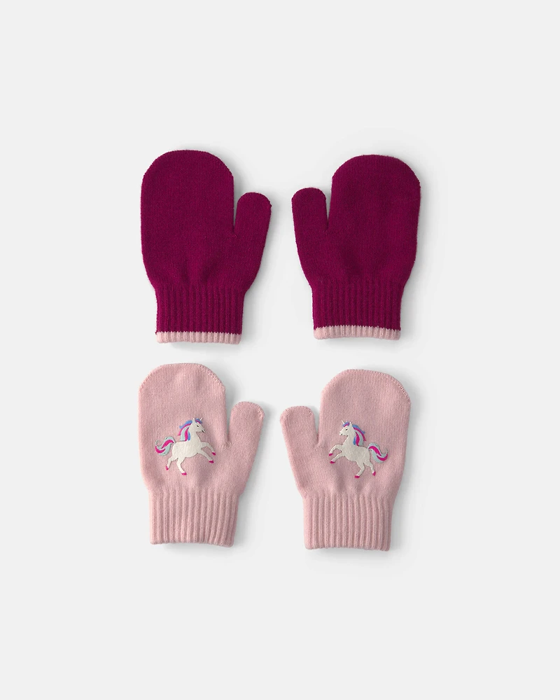Toddler Girl 2-Pack Unicorn Mittens - Pink/Burgundy