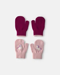 Toddler Girl 2-Pack Unicorn Mittens - Pink/Burgundy